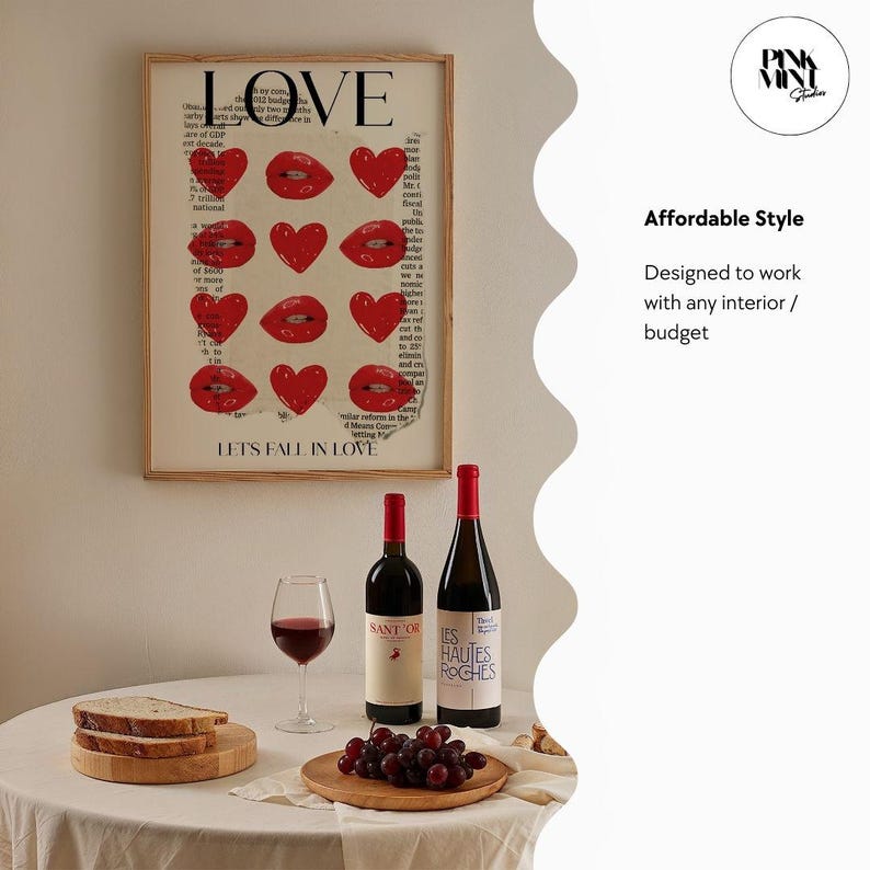 Red Lips Poster for Bedroom Wall Art Red Living Room Decor Red Poster Trendy Girl Room Decor Kiss Poster Vogue Print Love Letter for Her image 7