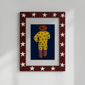Hand Painted Retro Western Wall Art, Cowboy Poster, Vintage Rodeo Print, Western Bedroom Art, Blue Cowboy Poster, Digital Download