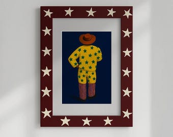 Hand Painted Retro Western Wall Art, Cowboy Poster, Vintage Rodeo Print, Western Bedroom Art, Blue Cowboy Poster, Digital Download