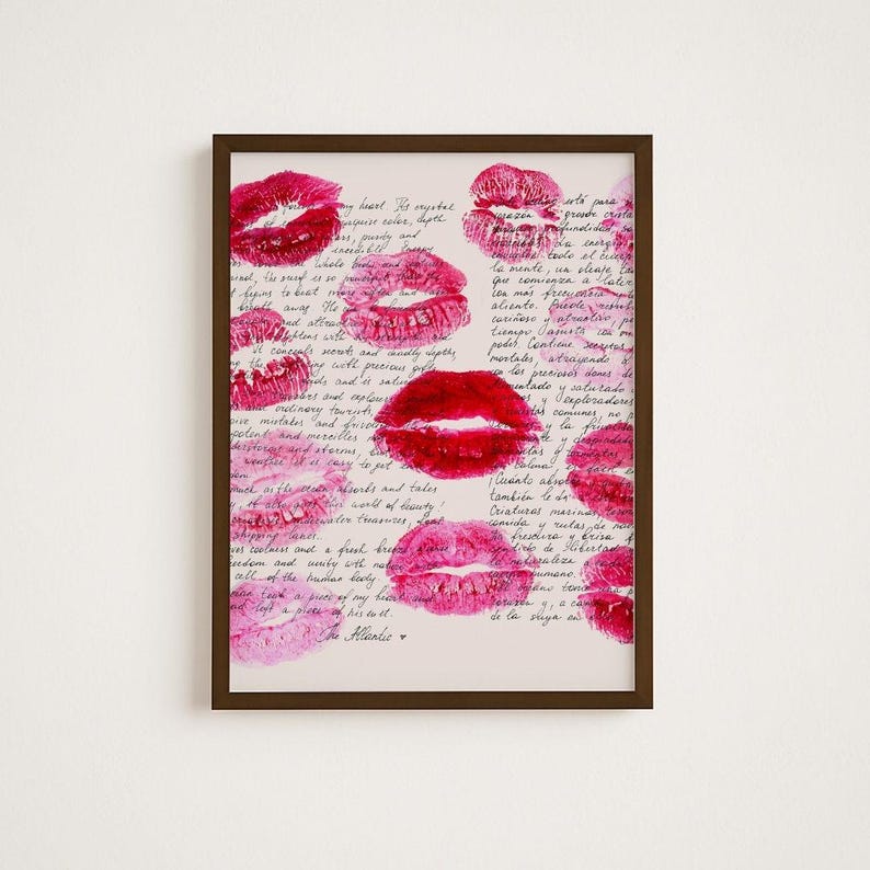 Retro Kiss Poster Vintage Love Letter Red Wall Art Pink Poster Bedroom Wall Decor Retro Lips Print Wall Art Love Poster Hand Written Note image 1