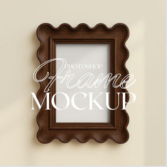 Vertical Scalloped Frame Photoshop Mockup for Art and Printables | ISO Frame PSD Template Mockup | Walnut A3 Frame Mockup | Wood Frame