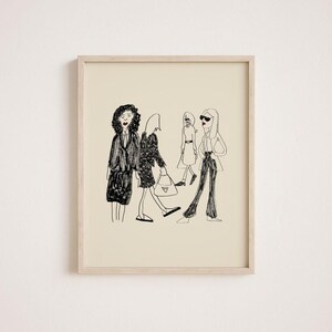 Retro Plakat Mode-Illustrations-Druck schwarzes Schlafzimmer-Kunst-Mädchen-Raum-Dekor Funky Wand-Druck Hand gezeichnete Kunst-Flur-Dekor-Kunst für Wohnzimmer