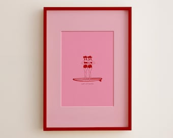Vintage Western Wall Art Surfing Poster Vintage Cowboy Poster Girly Room Decor Retro Western Print Pink Poster Funky Decor Trendy Art Poster