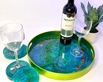 Green Tray & Coasters set" French Liqueur"