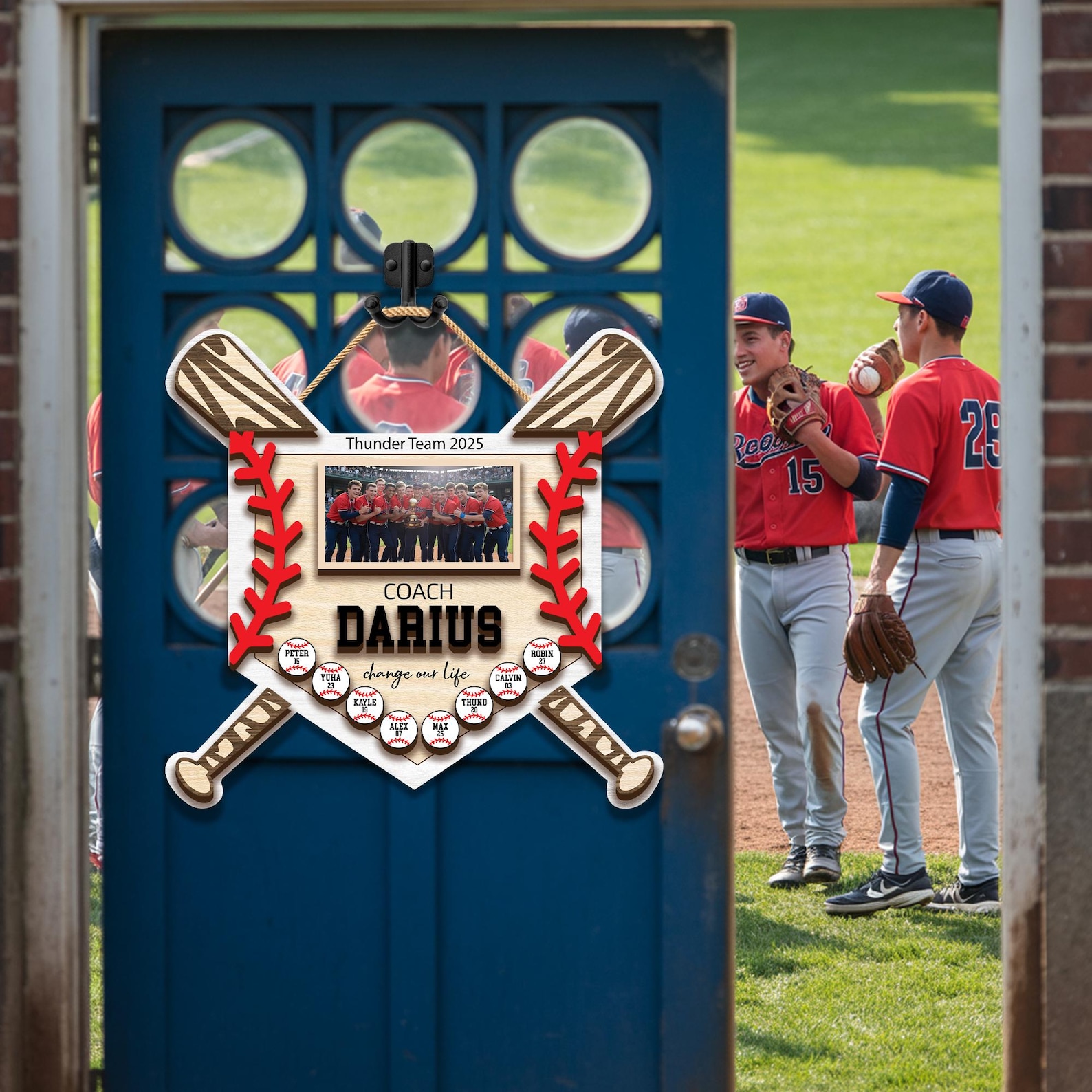 Personalized Baseball Door Sign, Custom Name Photo Wood Door Sign ...