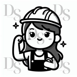 Bouwvrouw PNG en SVG, vrouwelijke bouwer clipart, DIY digitale download, bouwvakker silhouet, helm, sublimatie, Cricut