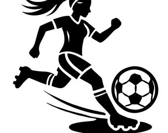 Silhouette eines weiblichen Fußballspielers: Sport Clipart PNG SVG JPG (Digitaler Download)