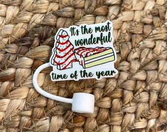 It’s the most wonderful time of the year Christmas tree cake Stanley cup/tumbler straw topper or straw cover