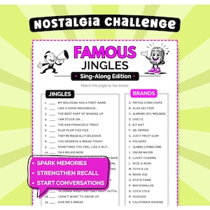 Memory Game for Seniors Nostalgia Trivia Printable Activity for Boomers & Gen X Elderly Game for Retirement Homes, Reunions and  Caregivers
