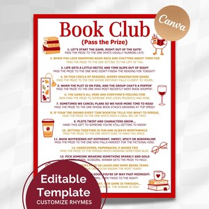 Editable Book Club "Pass the Prize" Game Printable⎮Customize Your Own⎮Reading Group Icebreaker⎮ Bookish Pass the Present (Digital Download)