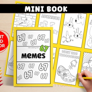67 Meme Mini Coloring Book, One Page Printable Zine, Digital Download