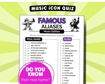 Family Game Night Pop Culture Quiz,  Music Trivia Coworker Challenge Office Printable, Party Host Instant Download