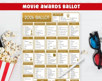 2026 Movie Awards Night Oscar Party Predictions Game, Hollywood Academy Awards Ballot Digital Download - 8.5 x 11 Paper
