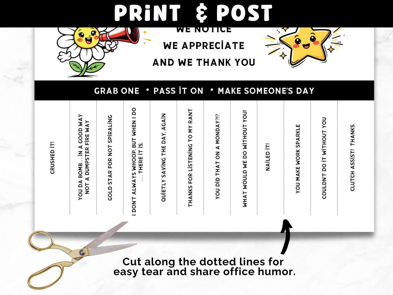 Employee Kudos and Staff Shout Out Tear and Share Office Printable ...