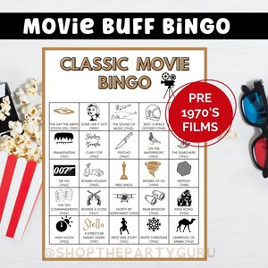 Movie Bingo Printable Game: Pre-1970s Films, Includes Calling Cards and Trivia (Digital Download)