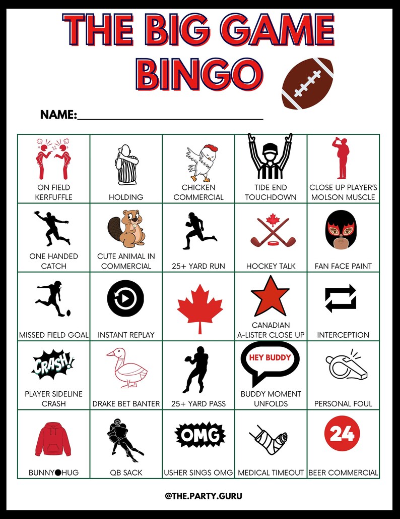 10 BIG GAME Bingo Cards for Canadians Must Speak Canadian Loads of Fun