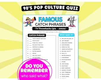 90s TV Trivia Catchprase Game, Printable Y2K Party Memory Game for Adults, 30th Class Reunion Icebreaker, Ready to Print Gen X Trivia