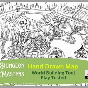 Carte fantastique dessinée à la main pour Dungeon Masters ⎮ RPG ⎮ Coloriage Téléchargement numérique
