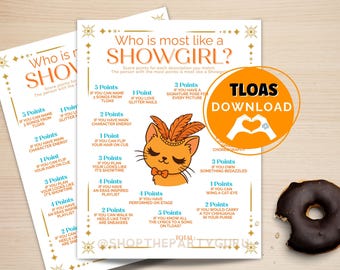Showgirl Party Printable Game for Taylor fans⎮Birthdays, Sleepovers, Dance Groups ⎮ Instant Download PDF/PNG