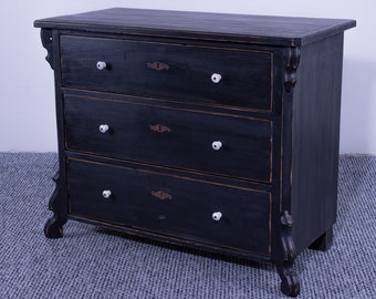 Commode Antique en Pin, Peint en Noir