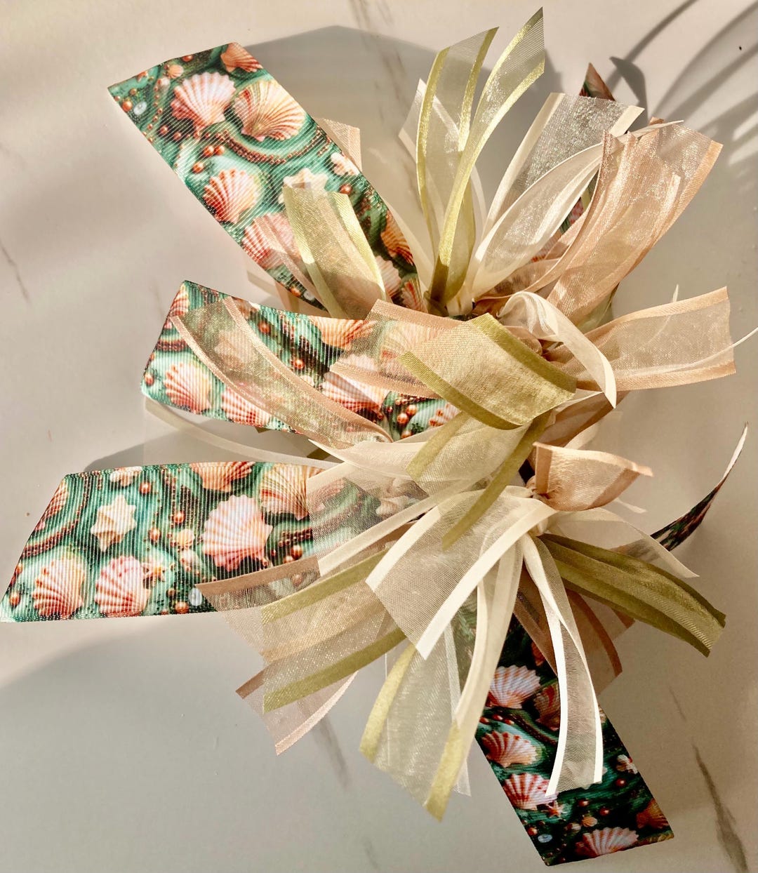 Shell Ribbons Handmade Sea Shells and Pearls Themed Ribbon Scrunchie/hair Tie. - Etsy