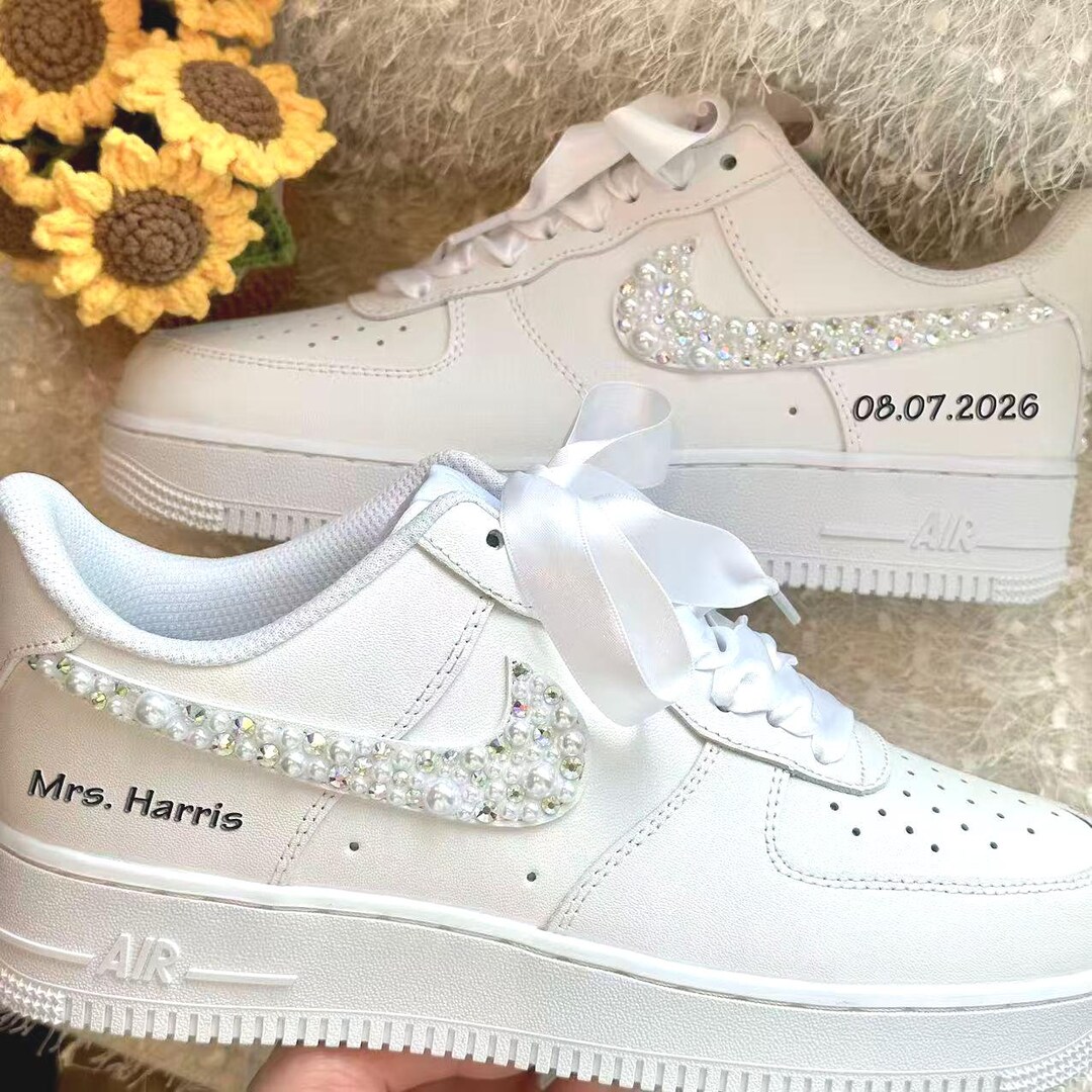Custom Wedding Bride Sneakers / Personalized Rhinestone Pearl Wedding ...