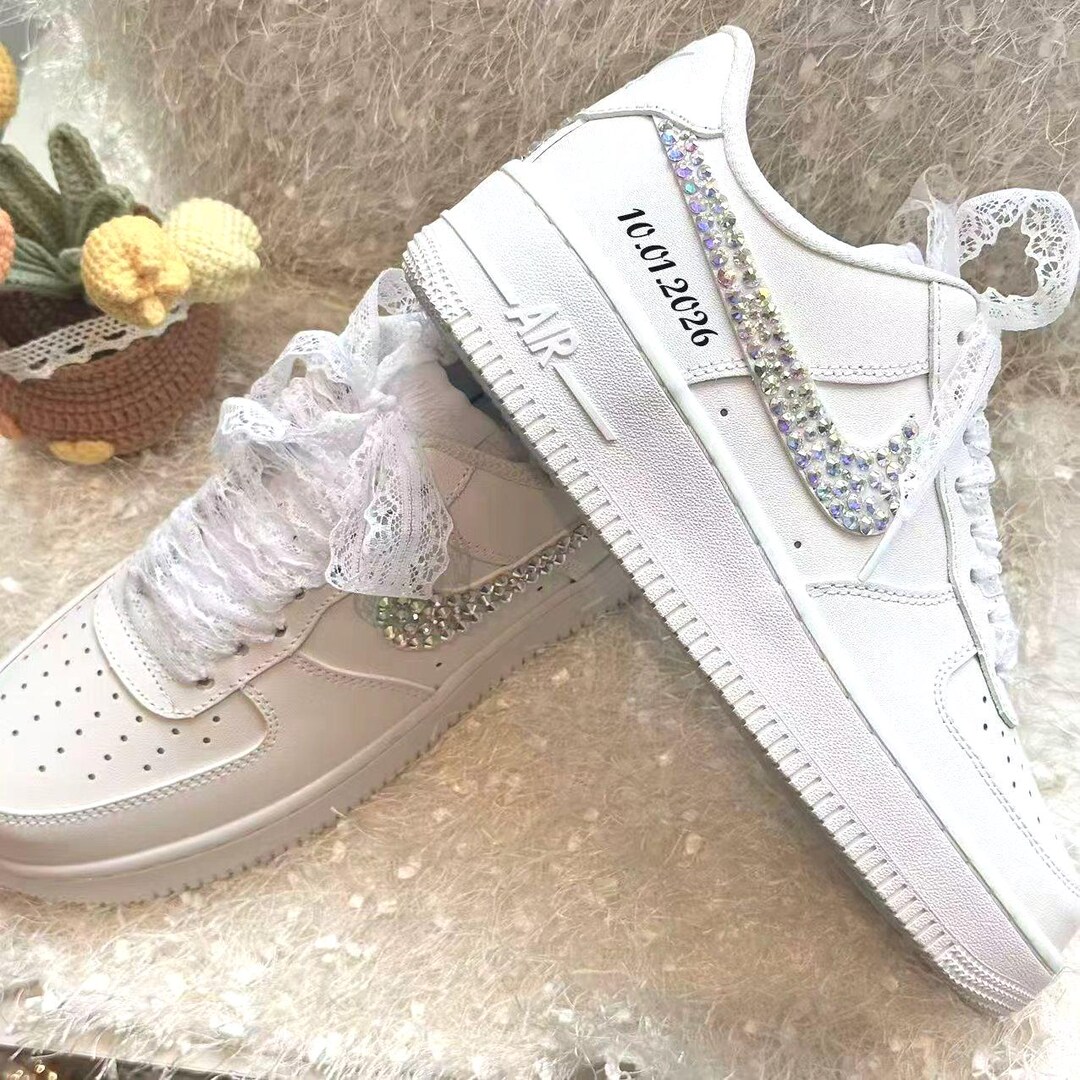 Custom Wedding Bride Sneakers / Personalized Rhinestone Lace Wedding ...