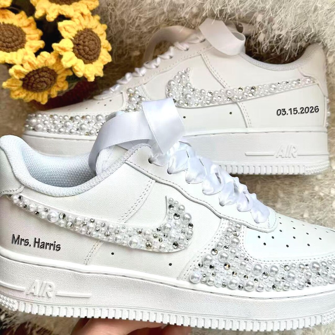 Custom Wedding Bride Sneakers / Personalized Rhinestone Pearl Wedding ...