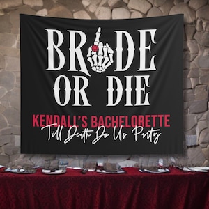 Personalized Gothic Bachelorette Party Banner Bride or Die / Till Death Do Us Party - Personalized Bach Decorations Skeleton Hand with Ring