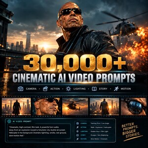 30 000 AI-videoprompter, verktyg för filmskapande (digital nedladdning)