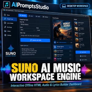 Suno AI Music Prompt Builder Software | Interactive HTML Desktop Songwriting Studio & Arrangement Tracker PDF