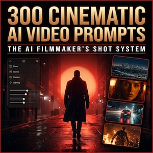 300 filmiska AI-videouppmaningar, idéer för filmscener (direktnedladdning)