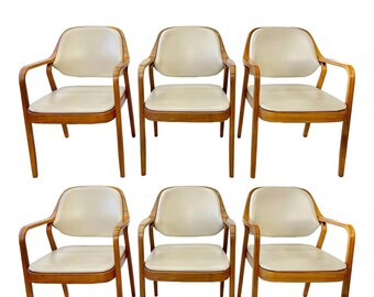 1970s Set of 6 Don Pettit for Knoll #1105 Bentwood Armchairs