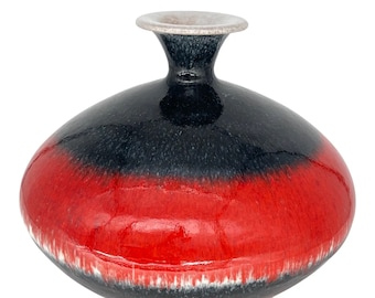 Mid Century Italian Fat Lava Red Drip-Glaze Style Vase 1 970s