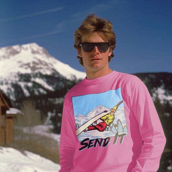 Send It 80s Style Comfort Colors Premium Long Sleeve T-Shirt, 80s Snowboarding, 80s Ski, Snowboarder Gift, Ski Gift