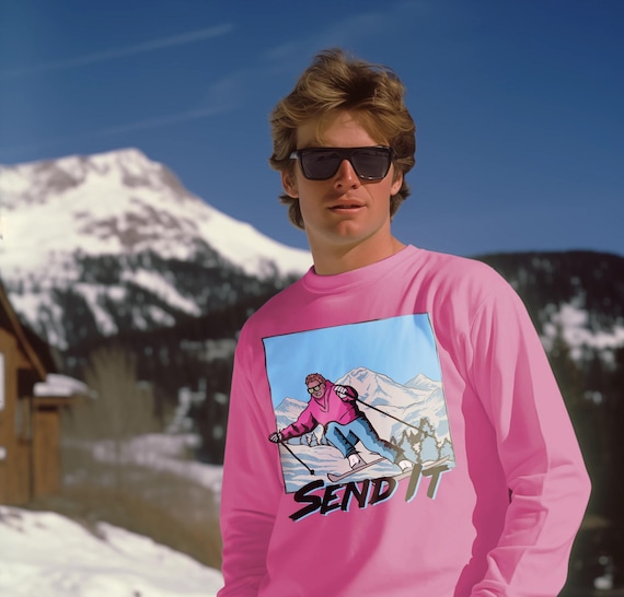 80年代スキーロングスリーブTシャツ：ヴィンテージスタイルの快適な 