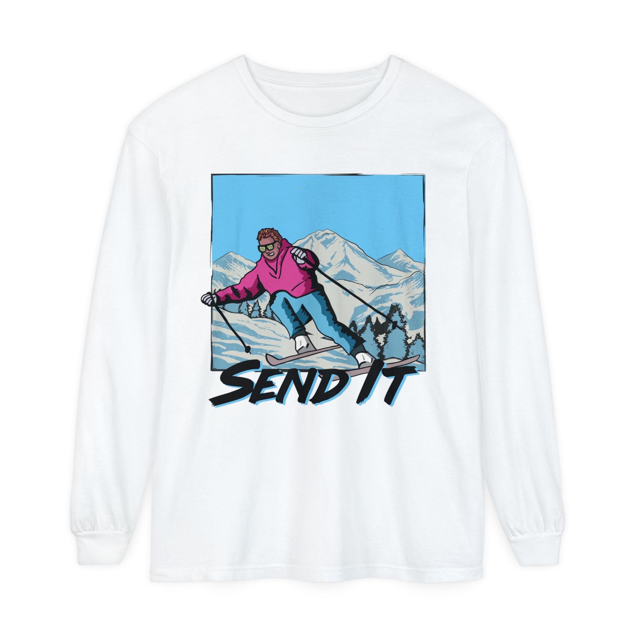 80年代スキーロングスリーブTシャツ：ヴィンテージスタイルの快適な 