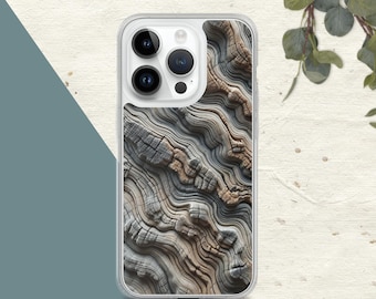 Funda para iPhone con textura de madera petrificada: cubierta protectora transparente