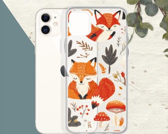 Aesthetic Clear iPhone Case, Enchanting Fox & Mushroom Art, Protective Phone Accessory, Perfect Gift for Nature Lovers