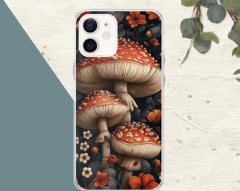 Aesthetic Clear Case for iPhone 15 14 13 12 11 X XS XR 7 8  2022 | Japanese Redcap Mushrooms Art