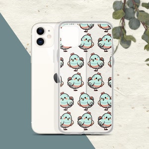 Funda para teléfono Kawaii Chicken Doodle - Lindo diseño azul de pollo de dibujos animados para iPhone- Regalo único