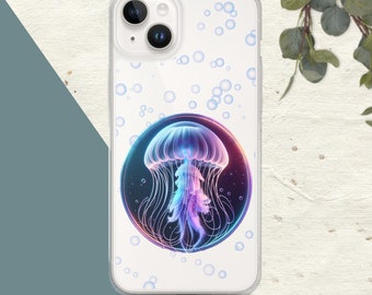 Clear Case For iPhone 15 14 13 12 11 X XS XR 7 8 SE 2022 with Jellyfish Ocean Bubbles