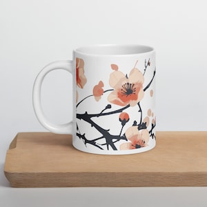 Floral Mug: 20 Oz White Ceramic Coffee & Tea Cup