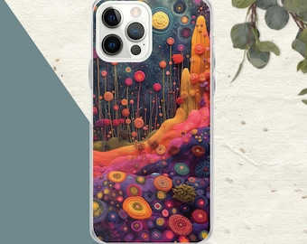 Felt Mushroom Mountain Clear Case for  iPhone 15 14 13 12 11 X XS XR 7 8 SE 2022 Abstract Felt Design