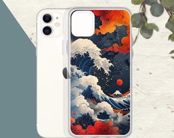 Aesthetic Clear case for Iphone | Japanese Art Style Wave phone case for iPhone 15 14 13 12 11 X XS XR 7 8