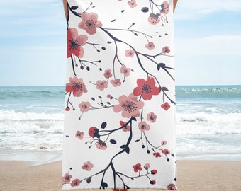 Pink Cherry Blossom Beach Towel: Soft Microfiber Summer Gift