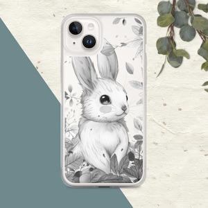Funda Kawaii Clear para Iphone / Funda de teléfono Drawn Bunny Rabbit para iPhone 15 14 13 12 11 X XS XR 7 8