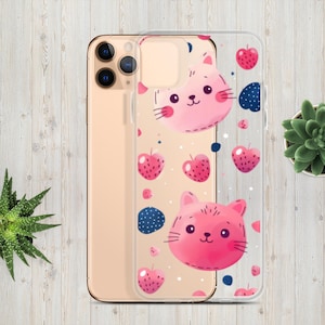 Kawaii Clear case for Iphone |  Kitty Berry Cuties for iPhone 15 14 13 12 11 X XS XR 7 8