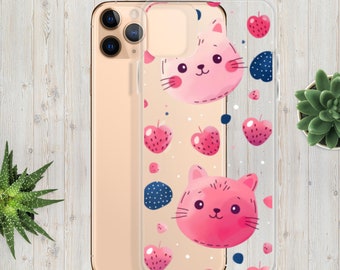 Kawaii Kitty Berry iPhone Case: Clear Protective Cover