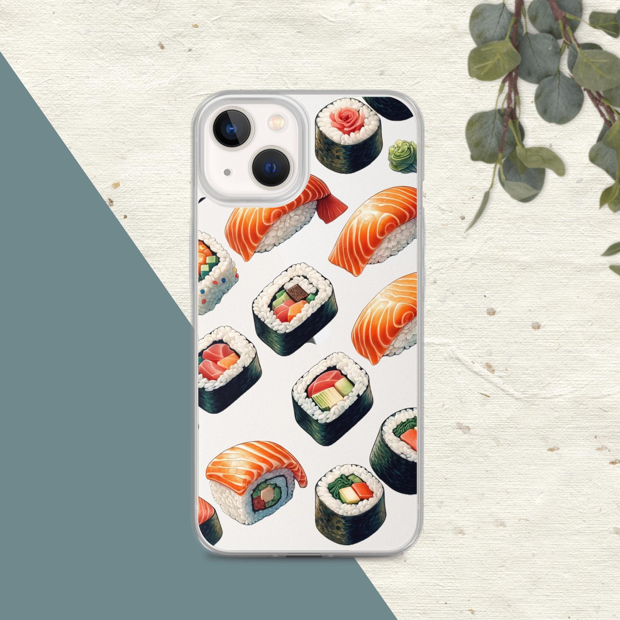 Sushi Roll Party Clear iPhone Case: Kawaii Sashimi Drawings Sushi Roll Party Clear iPhone Case: Kawaii Sashimi Drawings